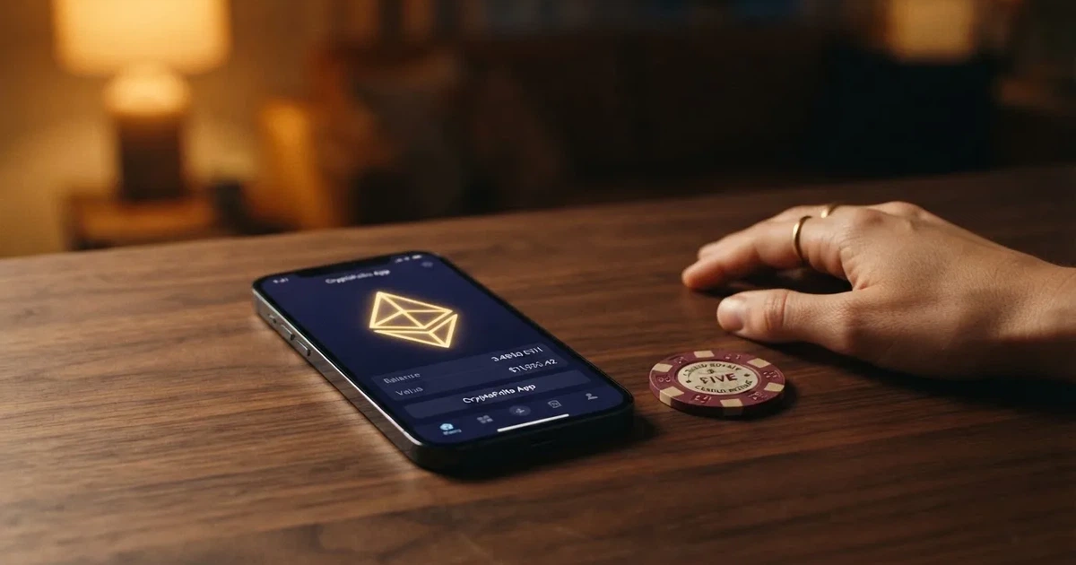 Ethereum mince na displeji telefonu vedle loga online casina