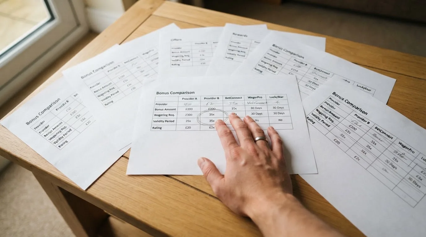 Srovnávací přehled registračních bonusů s vyznačenými hodnotami, protočením a podmínkami