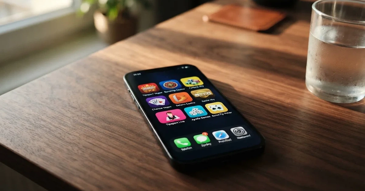 Mobilní telefon s rozloženou nabídkou českých casino aplikací na domovské obrazovce