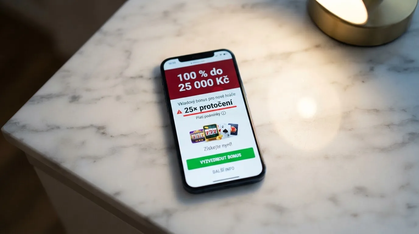 Detail uvítacího bonusu v mobilní aplikaci s červeně zvýrazněnými podmínkami protočení